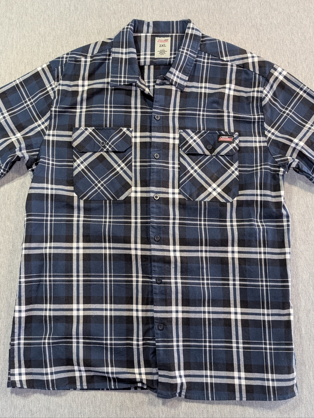 Genuine Dickies Plaid Work Shirt Men's 2XL Blue White Like New